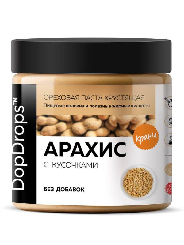 DopDrops Арахисовая паста Кранч хрустящая без добавок (500 гр.)