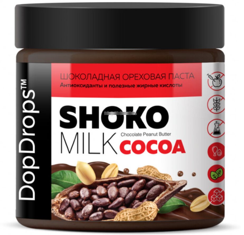 DopDrops Паста молочный шоколад и арахис "Shoko Cocoa MILK Peanut Butter" (500 гр.)