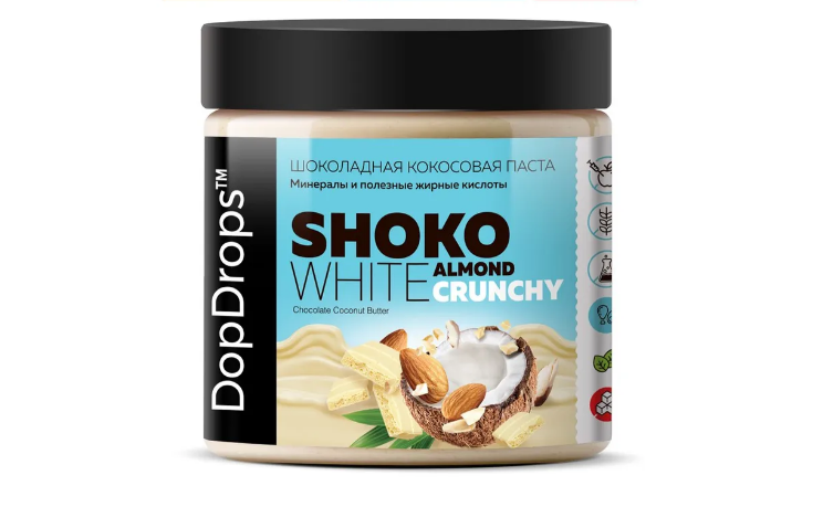 DopDrops Паста ореховая "Shoko White Coconut Almond Butter Crunchy" (500 гр.)