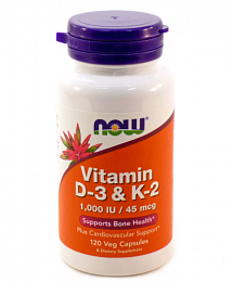 NOW Vitamin D3 + K2 (120 капс.)